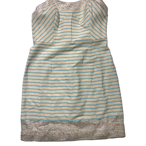 Lilly Pulitzer Dress Remi Strapless Bayview Stripe Blue Cream Metallic Size 4 - Picture 7 of 12